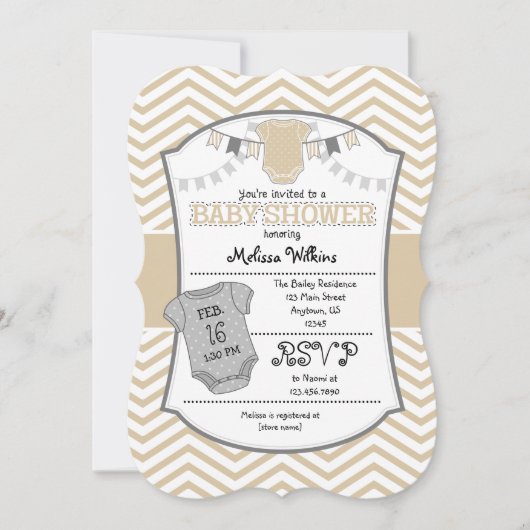Tan Beige Gray Chevron Baby shower Uitnodiging (Voorkant)