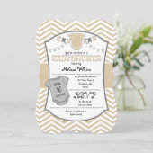 Tan Beige Gray Chevron Baby shower Uitnodiging (Staand voorkant)