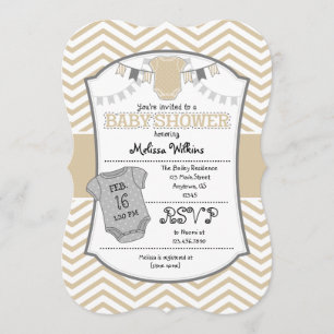 Tan Beige Gray Chevron Baby shower Uitnodiging
