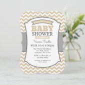 Tan Beige Gray Chevron Baby shower Uitnodiging (Staand voorkant)