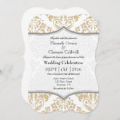 Tan Beige Gray Damask Bracket Wedding Invite Kaart (Voorkant / Achterkant)