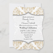 Tan Beige Gray Damask Bracket Wedding Invite Kaart (Voorkant)