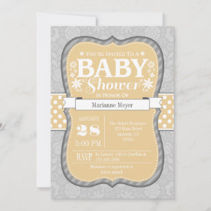 Tan Beige Gray Floral Flower Baby shower Invite Kaart