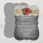 Tan Beige Gray Rustic Wood Roos Wedding Invite Kaart (Voorkant / Achterkant)