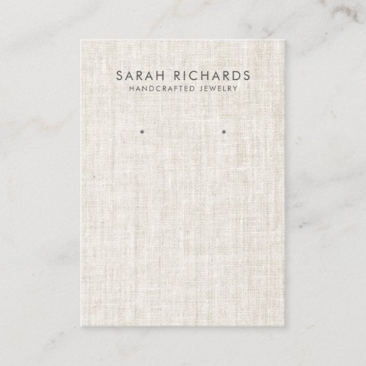 Tan Beige Linnen Print Elegant Oorbel Display Visitekaartje (Voorkant)
