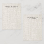 Tan Beige Linnen Print Elegant Oorbel Display Visitekaartje (Voorkant / Achterkant)