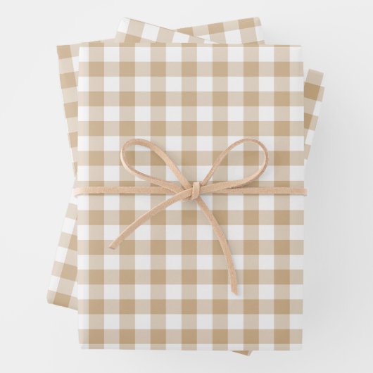 Tan Beige Plaid Gingham Inpakpapier Vel (In situ)