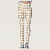 Tan Beige Plaid Gingham Leggings (Voorkant)
