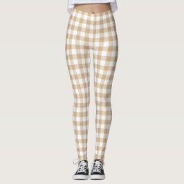 Tan Beige Plaid Gingham Leggings