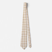 Tan Beige Plaid Gingham Neck Tie Stropdas (Voorkant)