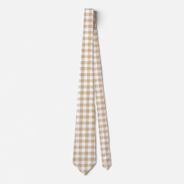 Tan Beige Plaid Gingham Neck Tie Stropdas