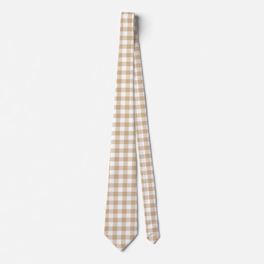 Tan Beige Plaid Gingham Neck Tie Stropdas (Voorkant)