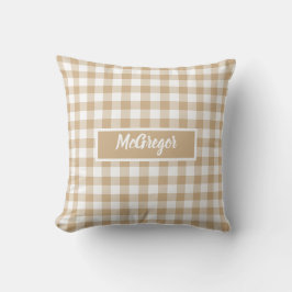 Tan Beige Plaid Gingham Personalized Kussen