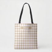 Tan Beige Plaid Gingham Personalized Tote Bag (Voorkant)