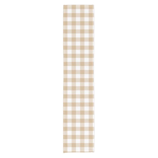 Tan Beige Plaid Gingham Table Runner Korte Tafelloper (Voorkant)