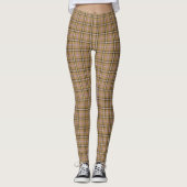 Tan Beige Plaid Retro Color Leggings (Voorkant)