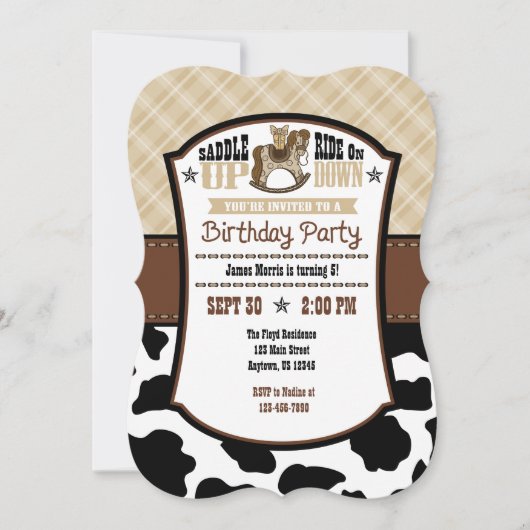 Tan Beige Pset Koeienhuid Cowboy Birthday Invite Kaart (Voorkant)