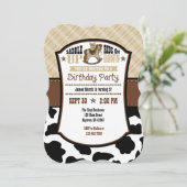 Tan Beige Pset Koeienhuid Cowboy Birthday Invite Kaart (Staand voorkant)