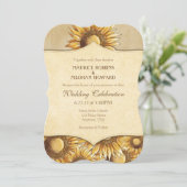 Tan Beige Rustic Sunflower Wedding Uitnodiging (Staand voorkant)