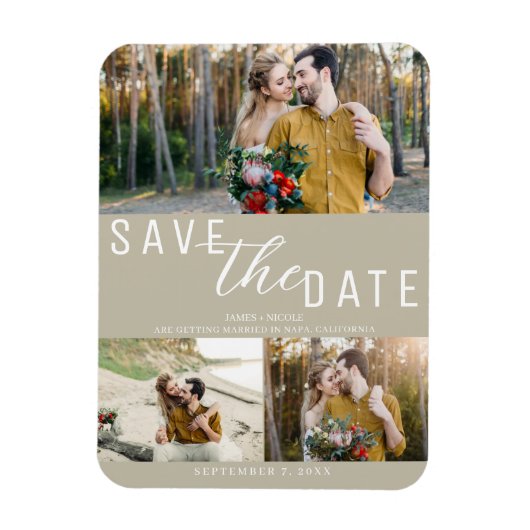 Tan Beige Save the Date Wedding 3 Foto's Magneet (Verticaal)
