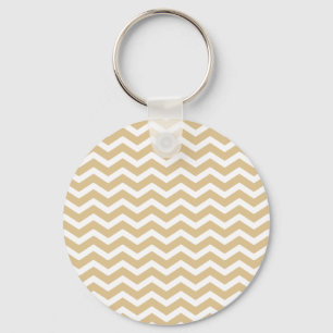 Tan Beige White Chevron Pattern Sleutelhanger