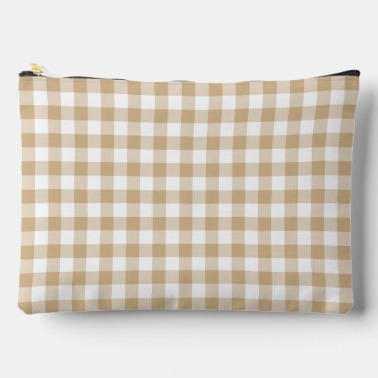 Tan Beige White Gingham Plaid Etui (Voorkant)