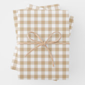 Tan Beige White Gingham Plaid Inpakpapier Vel (In situ)