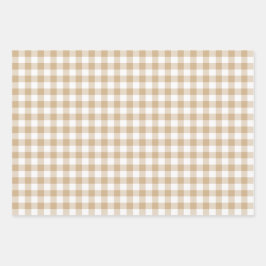 Tan Beige White Gingham Plaid Inpakpapier Vel