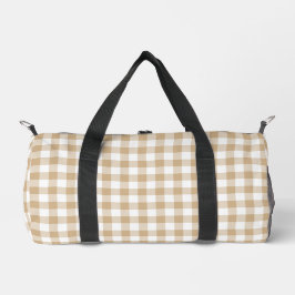 Tan Beige White Gingham Plaid Plunjezak