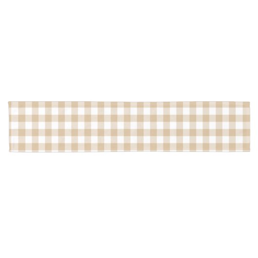 Tan Beige White Gingham Plaid Table Runner Korte Tafelloper (Horizontaal)