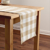 Tan Beige White Gingham Plaid Table Runner Korte Tafelloper (Voorbeeld)