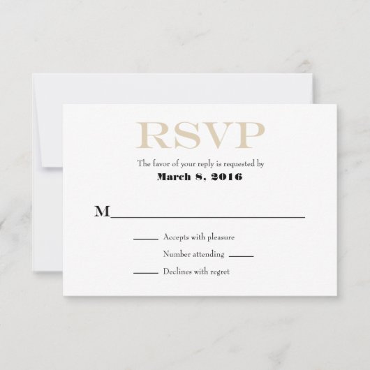 Tan Beige White Plain Simple Wedding RSVP-Kaarten RSVP Kaartje (Voorkant)