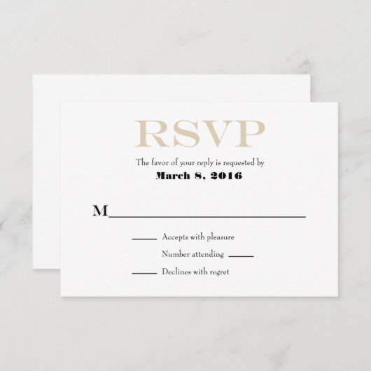 Tan Beige White Plain Simple Wedding RSVP-Kaarten RSVP Kaartje (Voorkant / Achterkant)