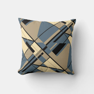 Tan Beige Zwart Slate Blauw Diagonaal Abstract Mot Kussen