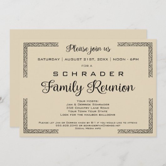 Tan Biege of een uitnodiging voor een familiereüni (Voorkant / Achterkant)