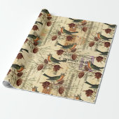  Tan Birds Pine Cones kerst Cadeaupapier (Uitgerold)