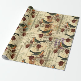  Tan Birds Pine Cones kerst Cadeaupapier