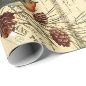  Tan Birds Pine Cones kerst Cadeaupapier (Rol Hoek)