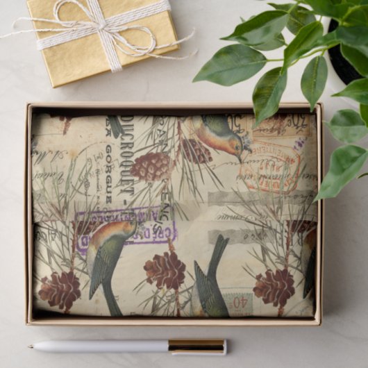 Tan Birds Pine Cones kerst Tissuepapier (Geschenk)