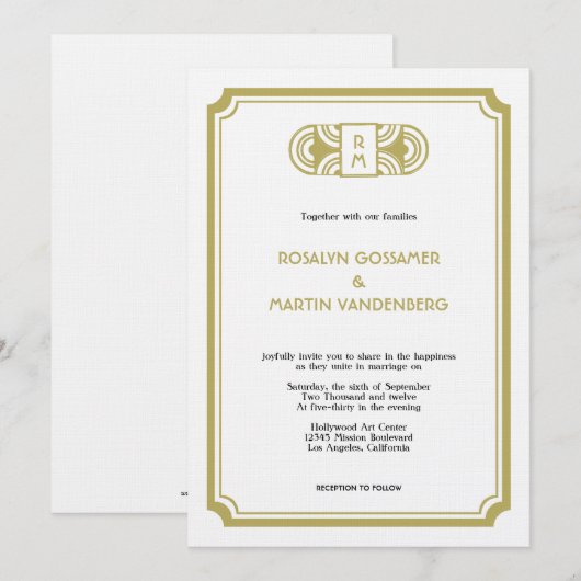 Tan black art deco retro Hollywood glam bruiloft Kaart (Voorkant / Achterkant)