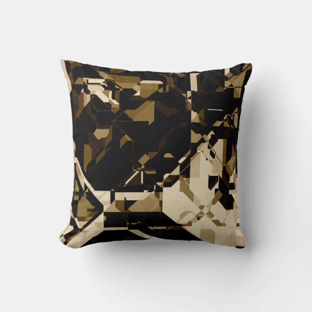 Tan Black & Beige Abstract geometrisch patroon Kussen (Voorkant)