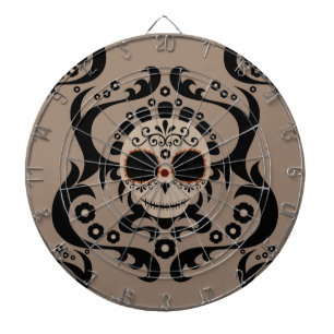Tan Black Cartoon Sugar Skull Tribal Dartbord