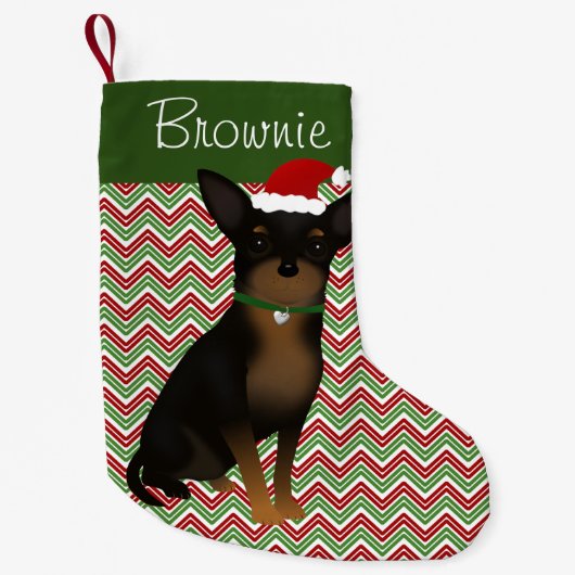 Tan & Black Chihuahua Kleine Kerstsok (Voorkant)