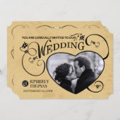 Tan & Black Custom Heart Photo Weddenschap Kaart (Voorkant / Achterkant)