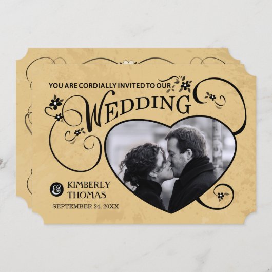 Tan & Black Custom Heart Photo Weddenschap Kaart (Voorkant / Achterkant)
