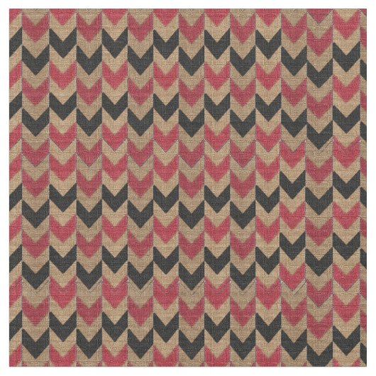 Tan, Black, Dark Red Burlap Textiel Arrow Stof (Close Up)