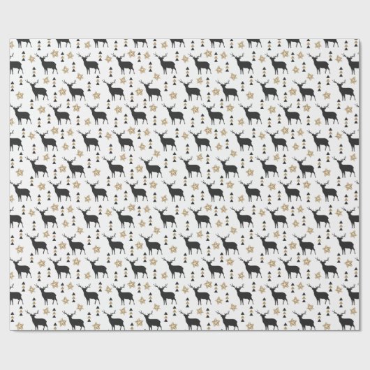Tan & Black Deer Pattern, Kerstmis Cadeaupapier (Vlak)