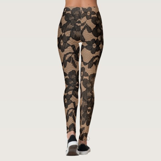 Tan & Black Elegant Faux Lace Spandex Leggings (Achterkant)