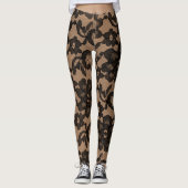 Tan & Black Elegant Faux Lace Spandex Leggings (Voorkant)