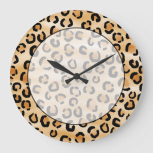 Tan, Black en Brown Leopard Print Pattern. Grote Klok